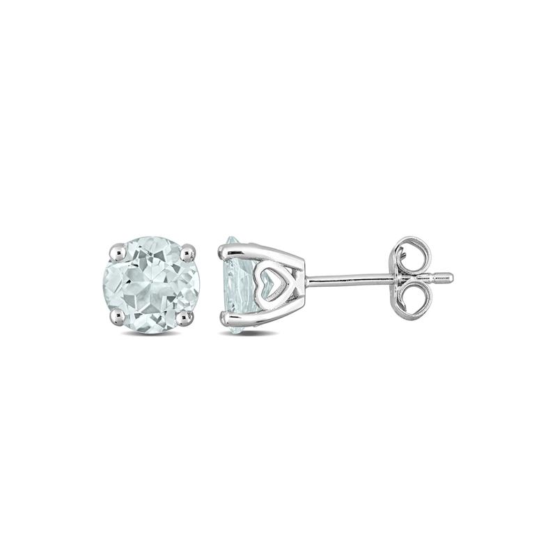 Aquamarine Stud Earrings with Heart Baskets in Sterling Silver – Image 1 of 3
