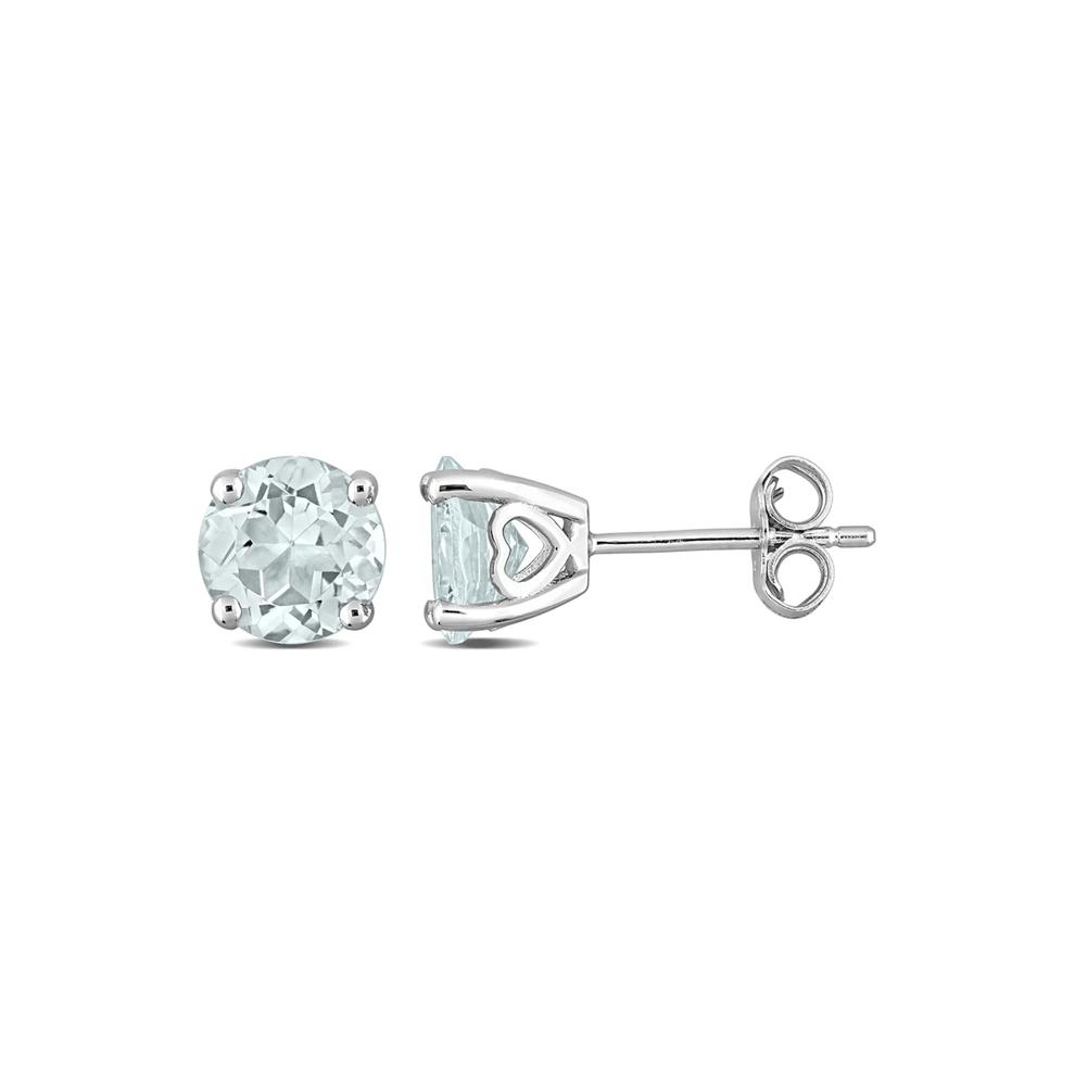 Aquamarine Stud Earrings with Heart Baskets in Sterling Silver – Image 1 of 3
