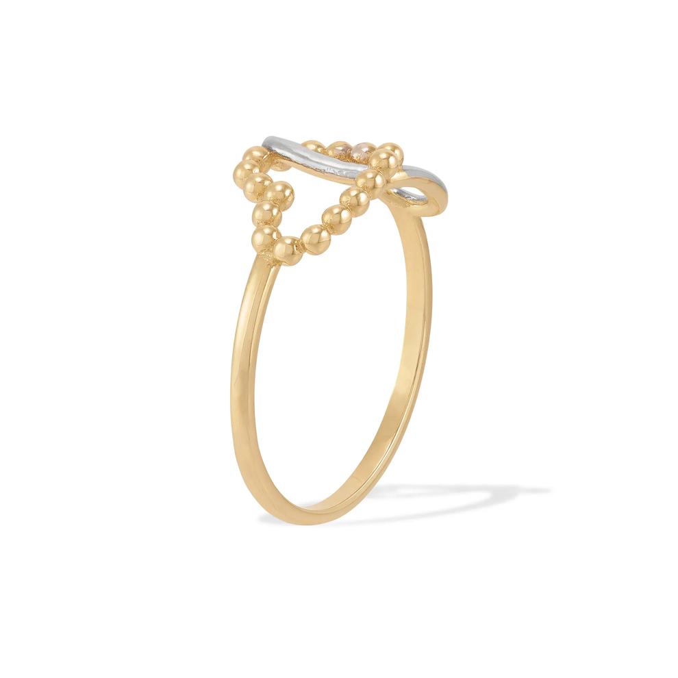 Beaded Double Heart Ring in 10K Yellow &amp; White Gold – Image 3 of 3
