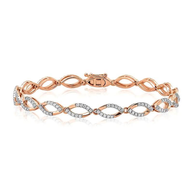 Diamond Link Bracelet with Marquise Links in 10K Rose Gold &#40;1 ct. tw.&#41; – Image 1 of 1