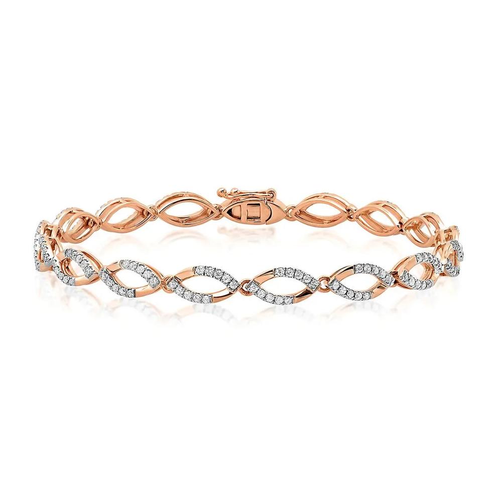 Diamond Link Bracelet with Marquise Links in 10K Rose Gold (1 ct. tw.) – Image 1 of 1