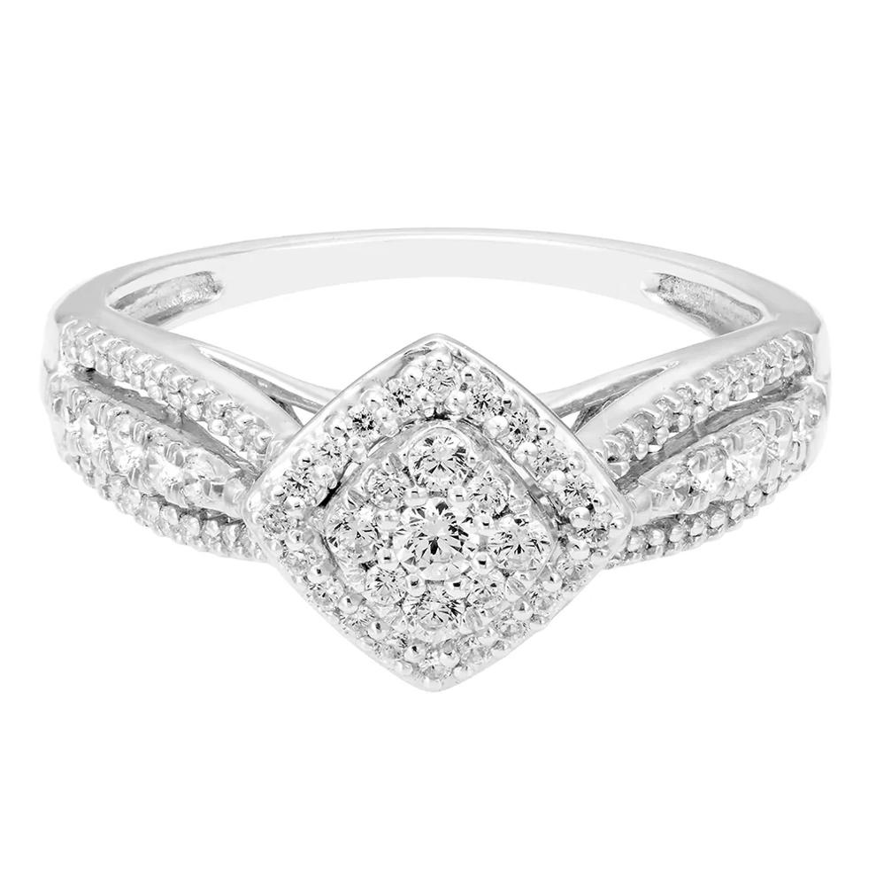 Halo Cluster Diamond Ring with Milgrain Band in 10K White Gold (1/2 ct. tw.) – Image 1 of 3