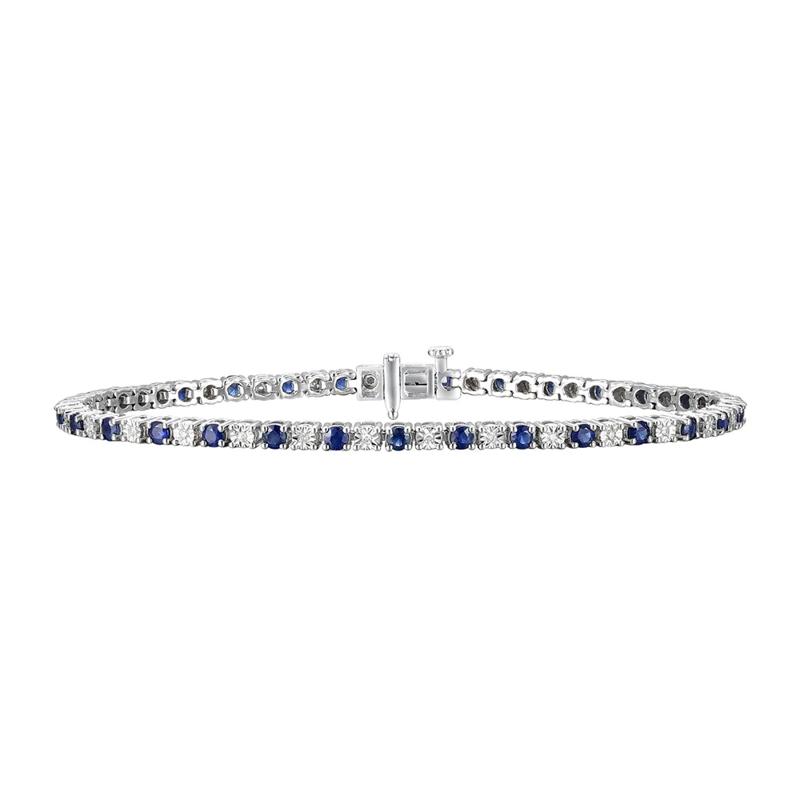Blue Sapphire &amp; Diamond Tennis Bracelet in 10K White Gold &#40;1/7 ct. tw.&#41; – Image 1 of 1