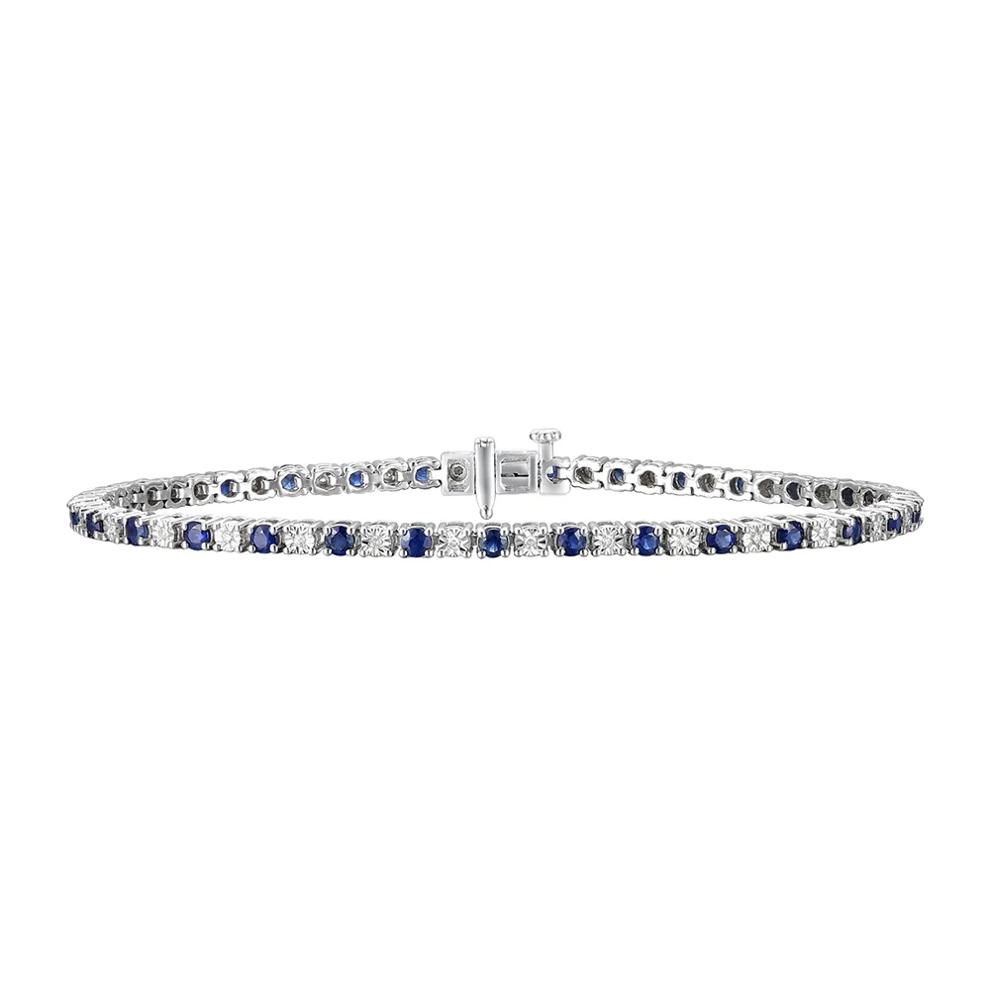 Blue Sapphire &amp; Diamond Tennis Bracelet in 10K White Gold (1/7 ct. tw.) – Image 1 of 1