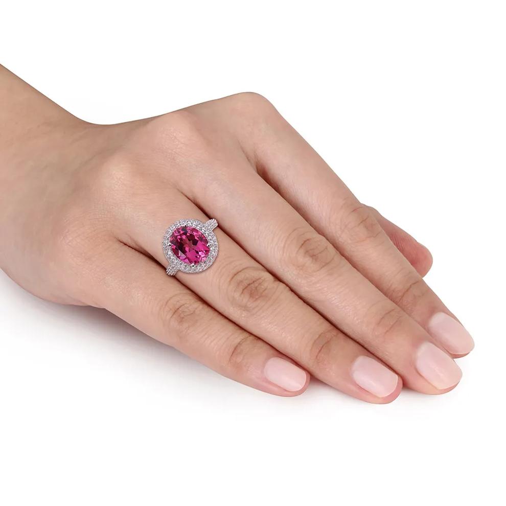Pink Topaz &amp; Lab Created White Sapphire Ring in Sterling Silver – Image 5 of 6