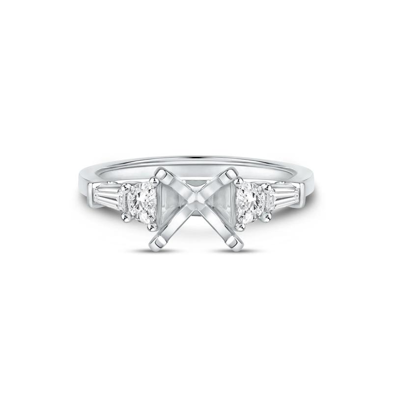 1/2 ct. tw. Round and Baguette-Cut Diamond Semi-Mount Engagement Ring in 14k White Gold &#40;Setting Only&#41; – Image 1 of 6