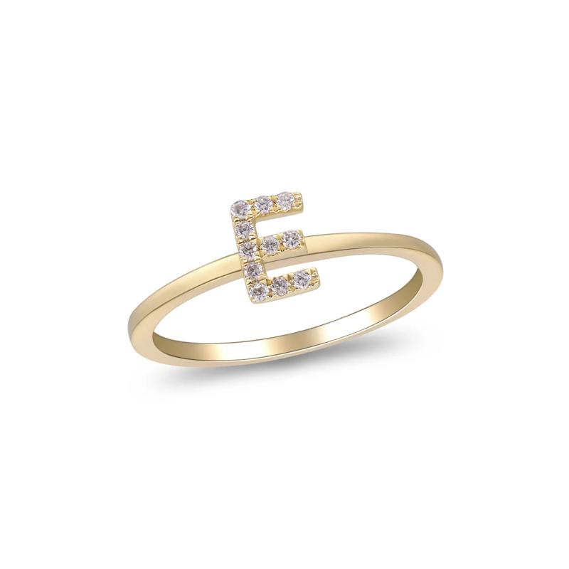 Diamond Accent "E" Initial Ring in 10K Yellow Gold – Image 4 of 5