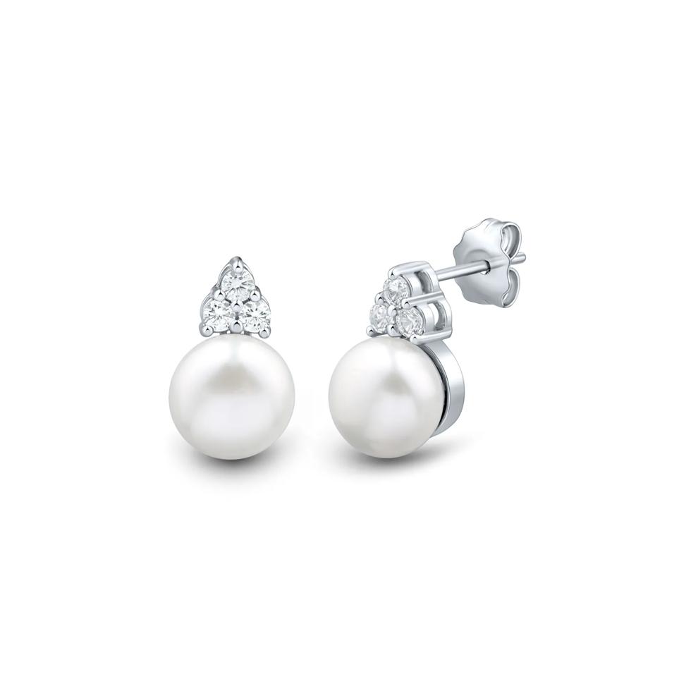 White Sapphire and Freshwater Pearl Stud Earrings in Sterling Silver – Image 1 of 3