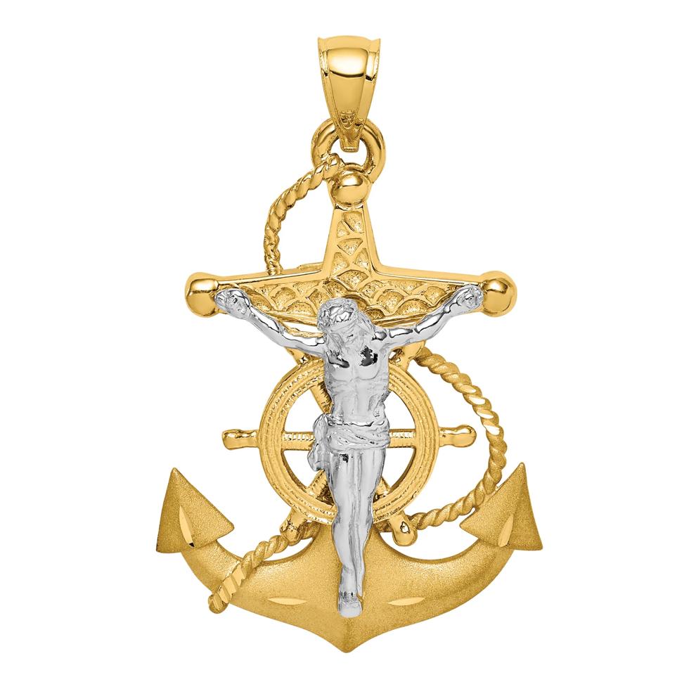 Diamond-Cut Mariner Anchor Cross Pendant in 14K Yellow and White Gold – Image 1 of 2