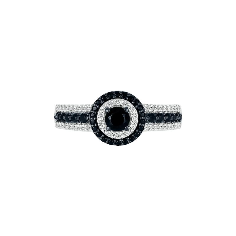 Black and White Diamond Double Halo Ring in 10K White Gold &#40;3/4 ct. tw.&#41; – Image 5 of 5