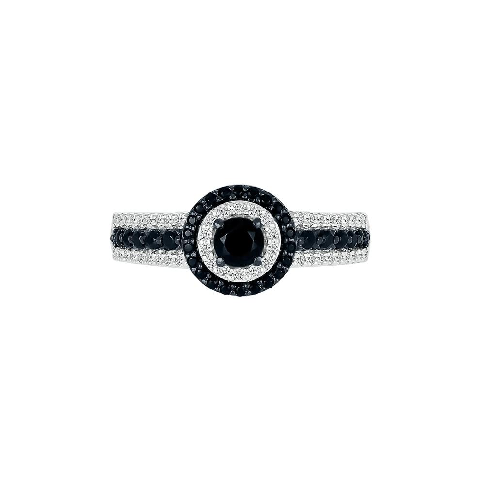 Black and White Diamond Double Halo Ring in 10K White Gold (3/4 ct. tw.) – Image 5 of 5