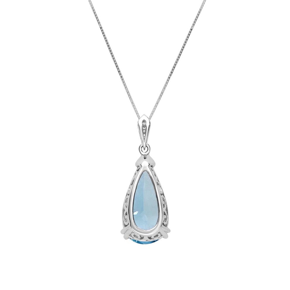 Pear-Shaped Aquamarine &amp; Round Diamond Accent Pendant Necklace in 18K White Gold – Image 3 of 3