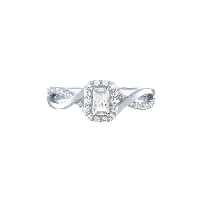 Emerald Cut Lab Created White Sapphire Promise Ring in Sterling Silver – Image 1 of 3