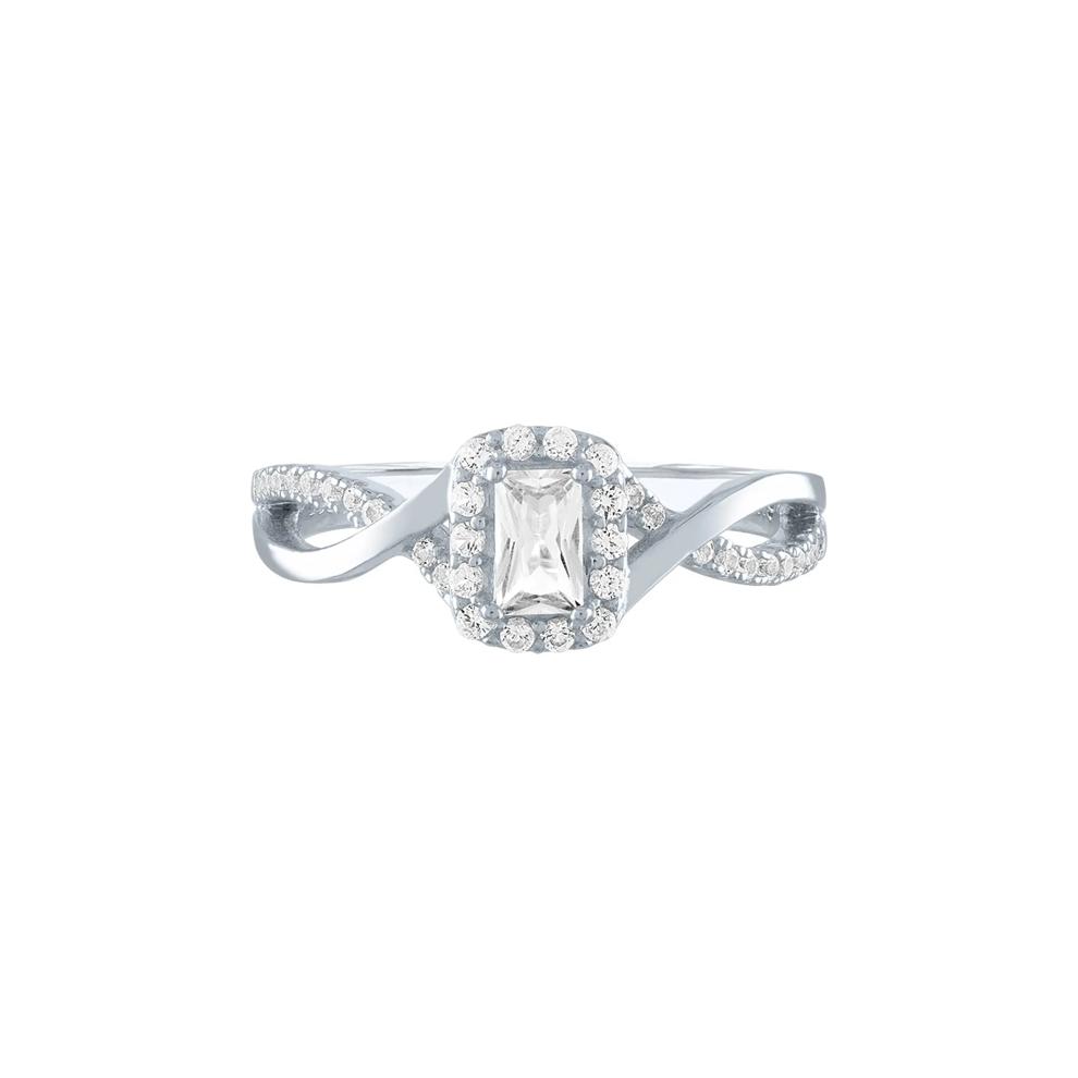 Emerald Cut Lab Created White Sapphire Promise Ring in Sterling Silver – Image 1 of 3