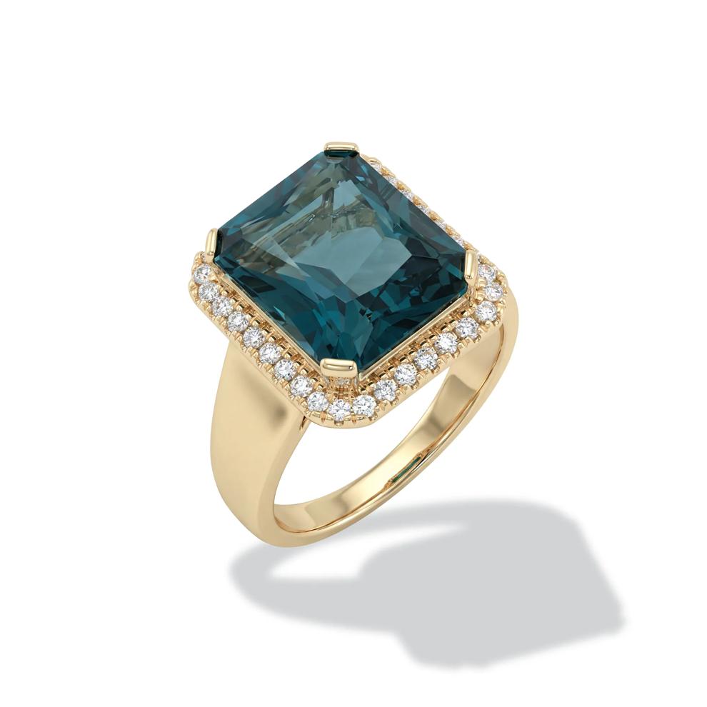 London Blue Topaz &amp; Diamond Ring in 10K Yellow Gold (1/4 ct. tw.) – Image 4 of 4