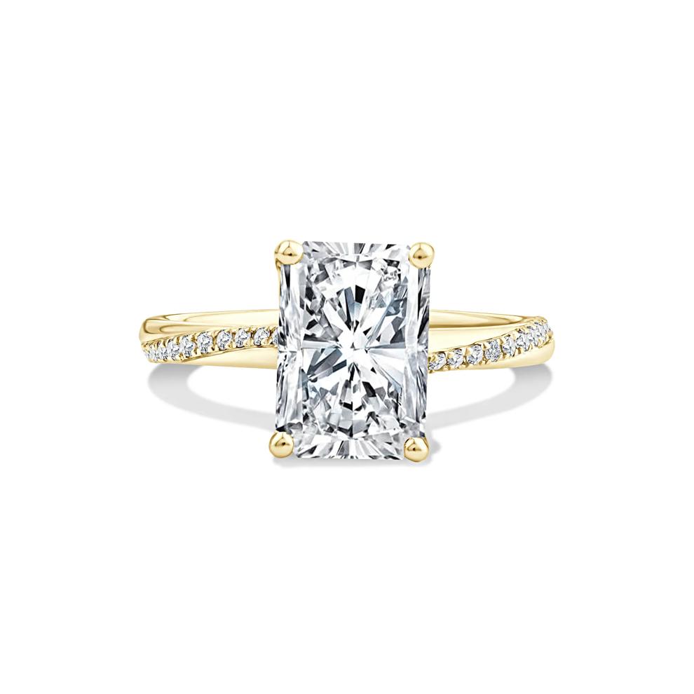 Lab Grown Diamond Radiant-Cut Center Engagement Ring in 18K Yellow Gold (3 1/5 ct. tw.) – Image 1 of 4
