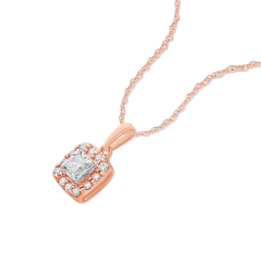 Diamond Princess-Cut Halo Pendant in 10K Rose Gold (1/4 ct. tw.) – Image 4 of 4