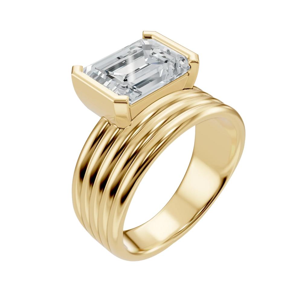 Lab Grown Diamond Emerald-Cut Wide Band Engagement Ring in 18K Yellow Gold (3 ct. tw.) – Image 4 of 4
