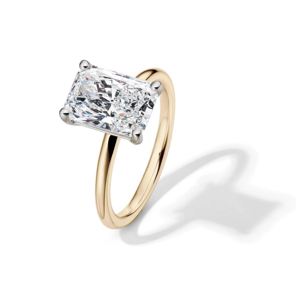 Lab Grown Diamond Radiant-Cut Solitaire Ring in 14K Yellow and White Gold (3 ct.) – Image 4 of 5