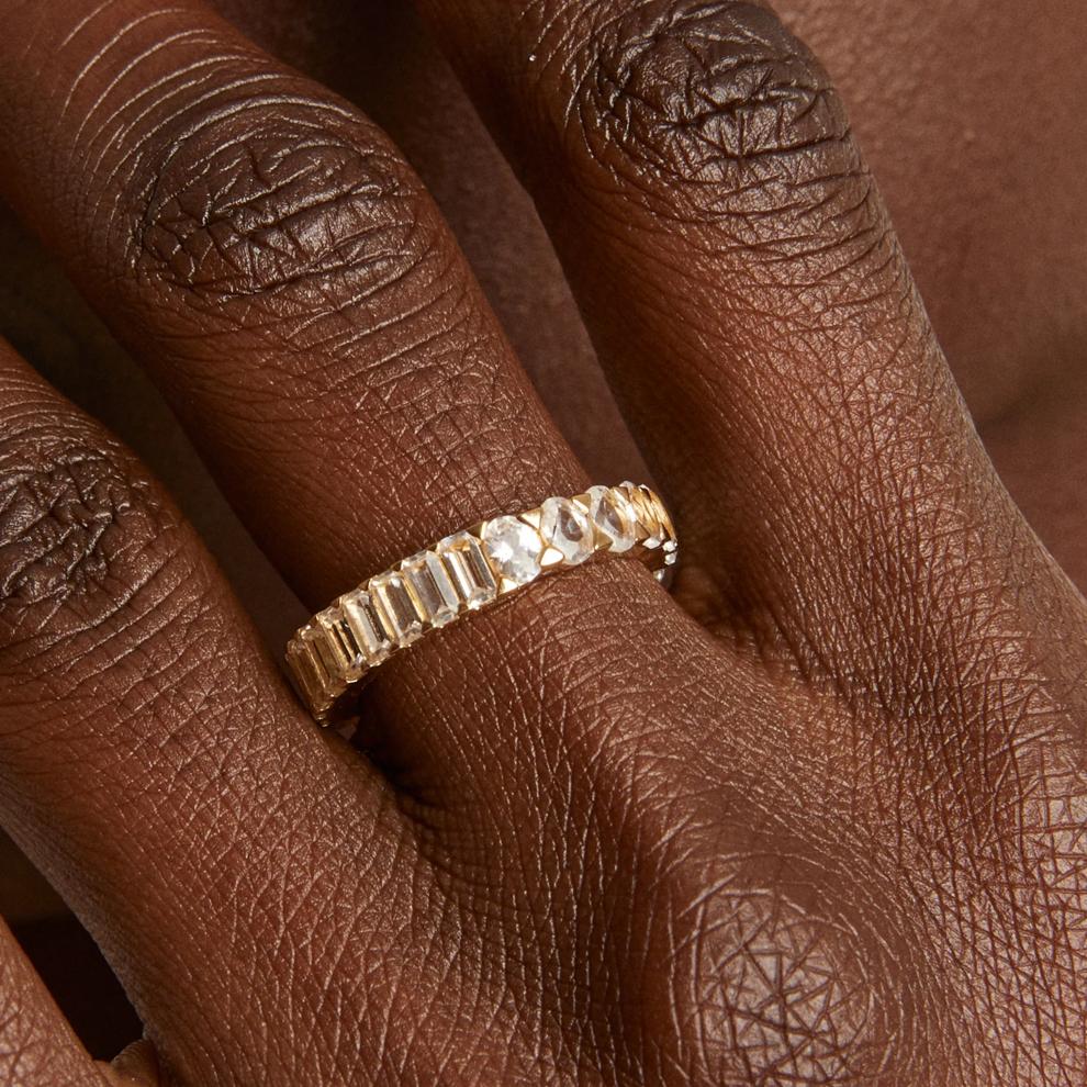 Lab-Created White Sapphire Oval and Baguette Half &amp; Half Eternity Band in Vermeil – Image 8 of 9