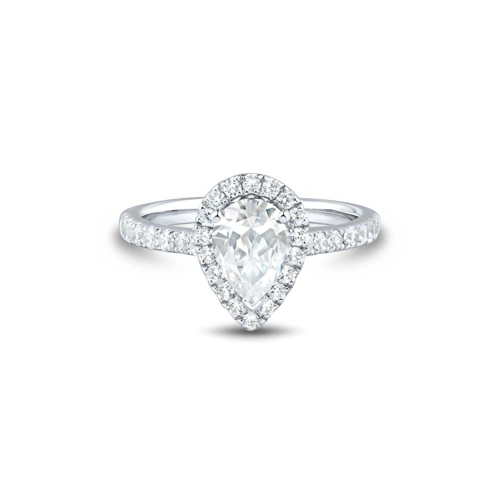 Pear-Shaped Lab Grown Diamond Halo Engagement Ring in 14K Gold (1 1/2 ct. tw.) – Image 1 of 1