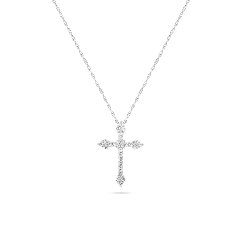 Lab-Created White Sapphire Cross Pendant Necklace in Sterling Silver – Image 1 of 4