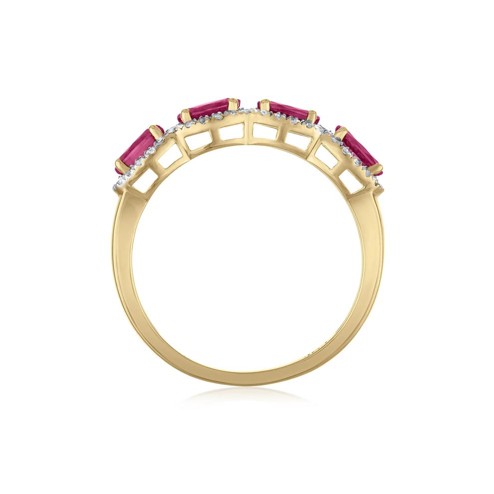 Ruby &amp; Diamond Halo Band Ring in 14K Yellow Gold (1/4 ct. tw.) – Image 2 of 3