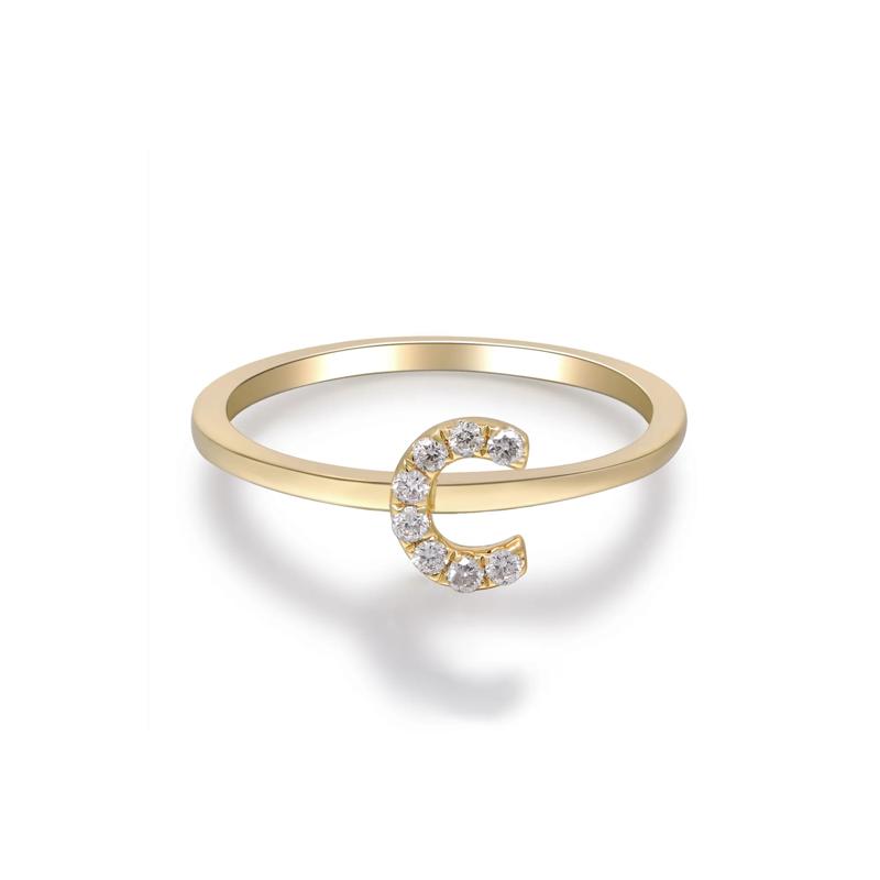 Diamond Accent &quot;C&quot; Initial Ring in 10K Yellow Gold – Image 5 of 5