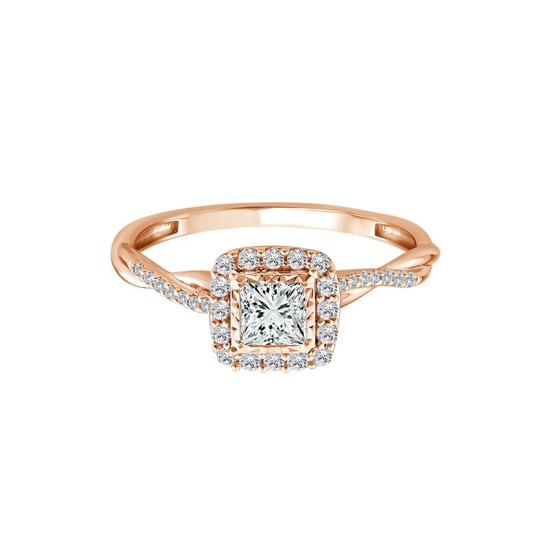 Lab Grown Diamond Princess-Cut Halo Promise Ring in 10K Rose Gold &#40;1/2 ct. tw.&#41; – Image 1 of 3