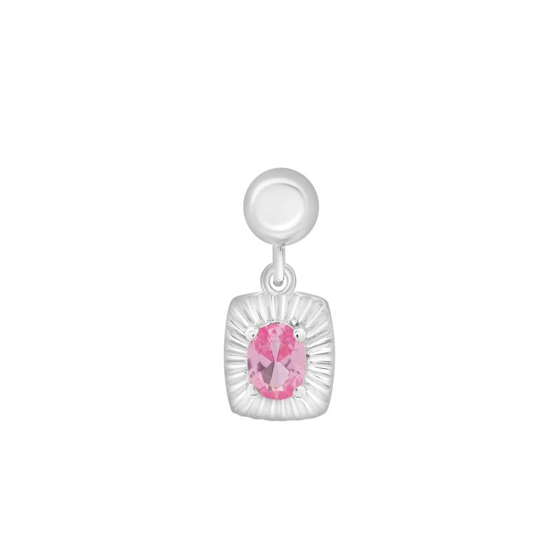 Lab-Created Pink Sapphire Medallion Birthstone Bead Charm in Sterling Silver – Image 1 of 3