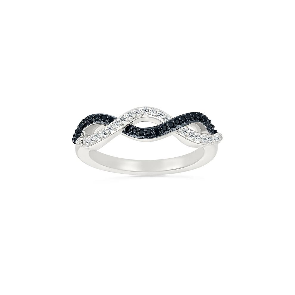 Black and White Diamond Twist Ring in Sterling Silver (1/5 ct. tw.) – Image 1 of 5