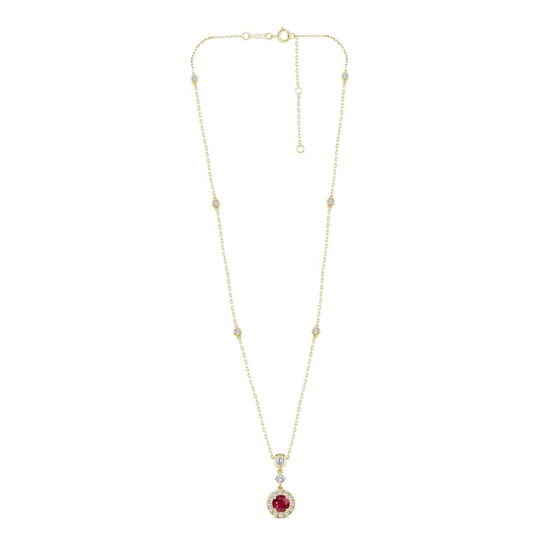 Ruby and Diamond Halo Pendant in 10K Yellow Gold &#40;1 ct. tw.&#41; – Image 4 of 4