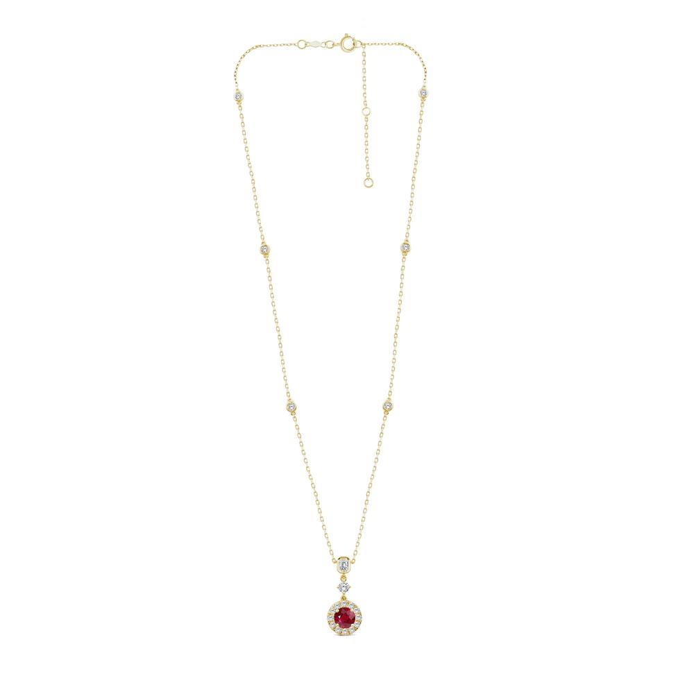 Ruby and Diamond Halo Pendant in 10K Yellow Gold (1 ct. tw.) – Image 4 of 4