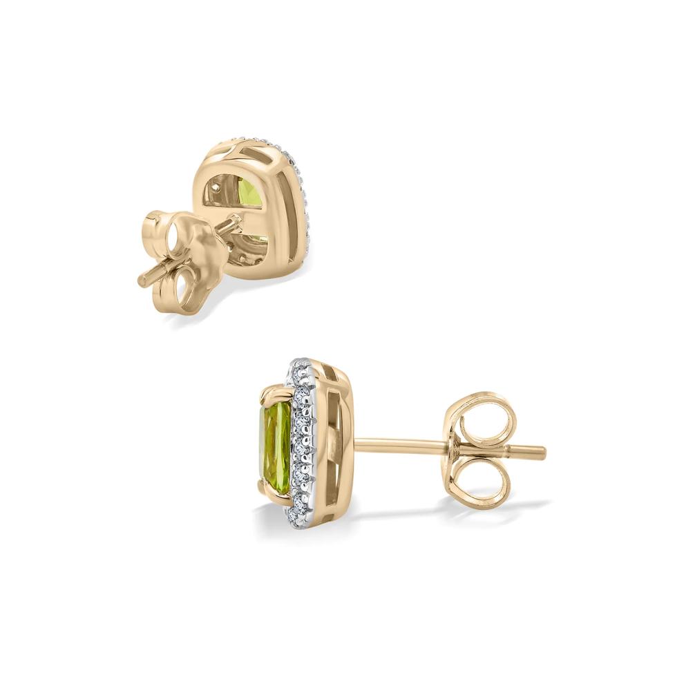 Cushion Peridot &amp; Diamond Halo Stud Earrings in 10K Yellow Gold (1/5 ct. tw.) – Image 2 of 2