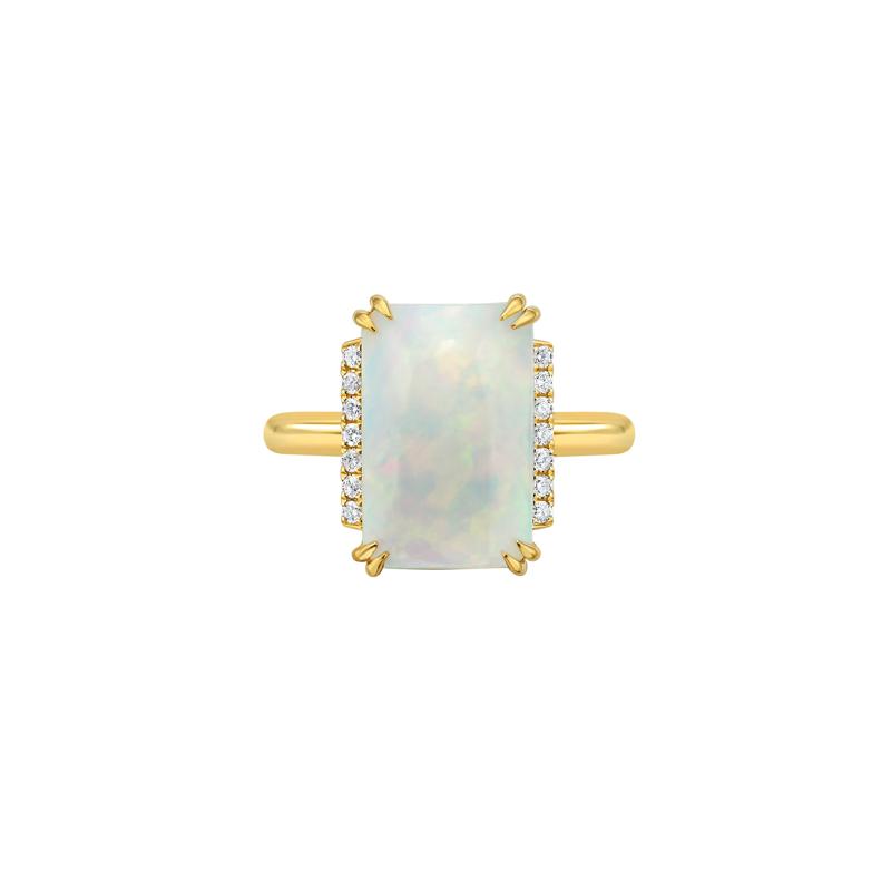 Emerald-Cut Opal and Diamond Ring in 10K Yellow Gold &#40;1/10 ct. tw.&#41; – Image 1 of 5