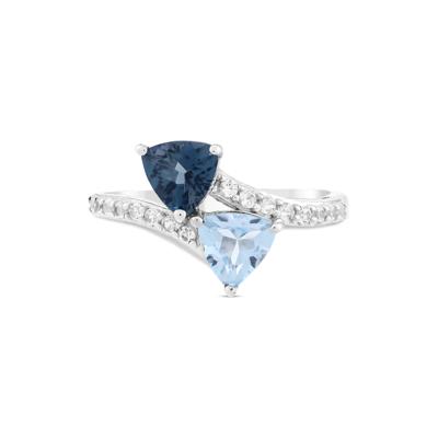 London Blue Topaz, Blue Topaz & Lab-Created White Sapphire Trillion Center Ring in Sterling Silver