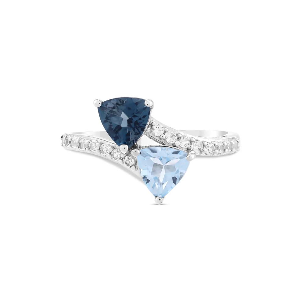 London Blue Topaz, Blue Topaz &amp; Lab-Created White Sapphire Trillion Center Ring in Sterling Silver – Image 1 of 4