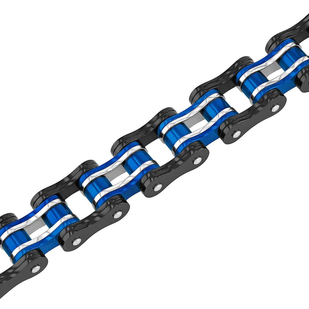 Men&rsquo;s Link Bracelet in Blue &amp; Black Ion-Plated Stainless Steel – Image 2 of 2