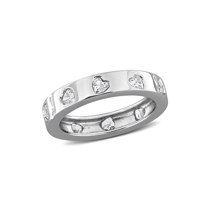 Heart-Shaped Lab-Created White Sapphire Eternity Band in Sterling Silver – Image 4 of 7