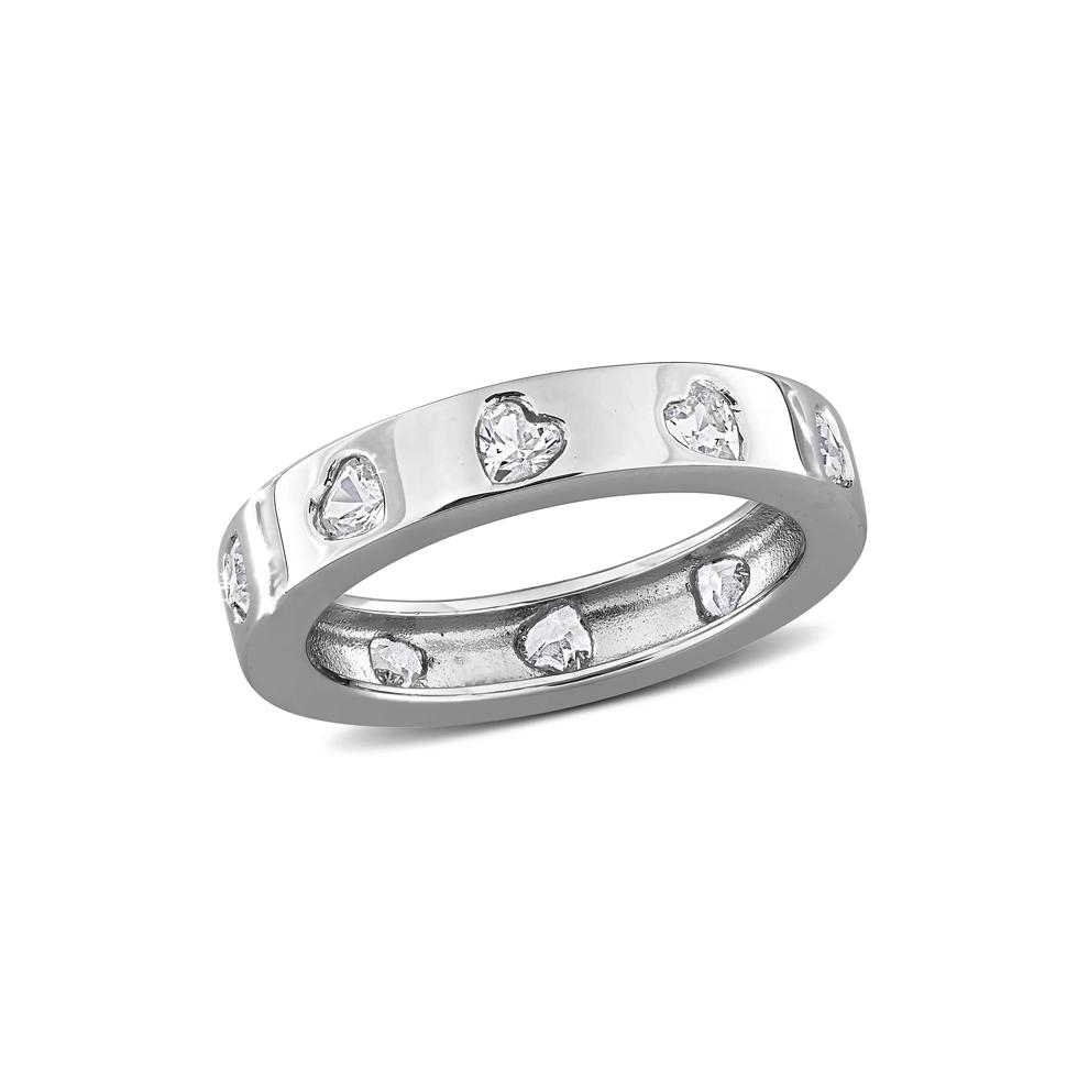 Heart-Shaped Lab-Created White Sapphire Eternity Band in Sterling Silver – Image 4 of 7