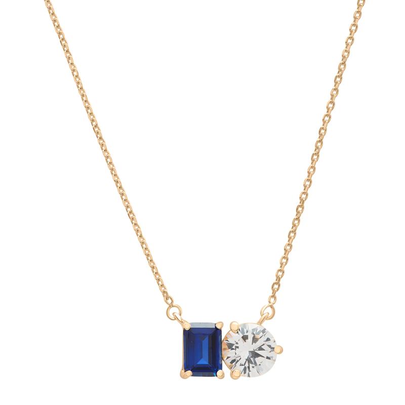 Lab-Created Blue Sapphire and Lab-Created White Sapphire Toi et Moi Two-Stone Necklace in Vermeil – Image 1 of 5