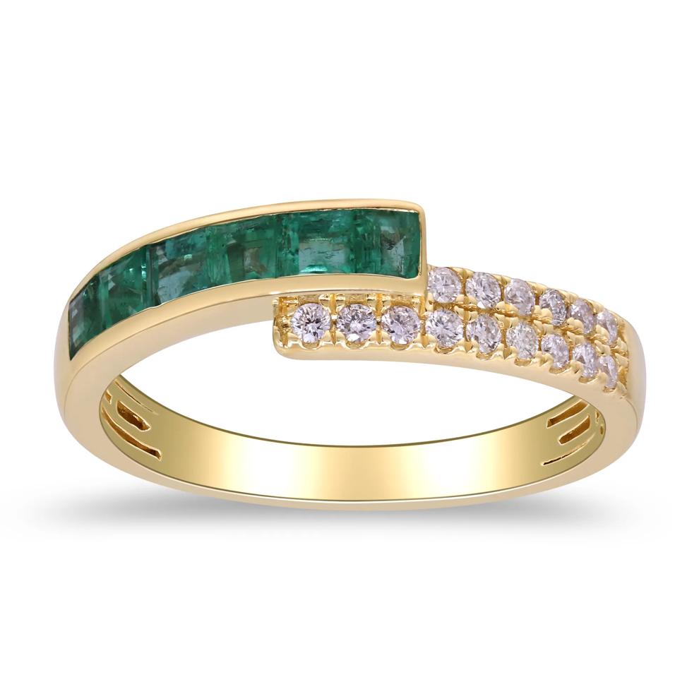 Princess-Cut Emerald &amp; Round Diamond Bypass Ring in 10K Yellow Gold (1/7 ct. tw.) – Image 5 of 5