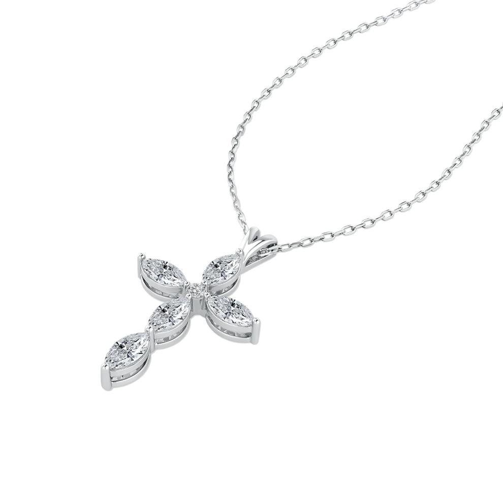 Lab Grown Diamond Marquise Cross Pendant Necklace in 10K White Gold (3/4 ct. tw.) – Image 4 of 4