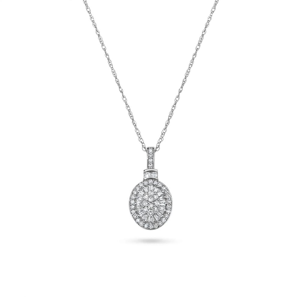 Round &amp; Baguette Diamond Oval Pendant in 10K White Gold (1/4 ct. tw.) – Image 1 of 4