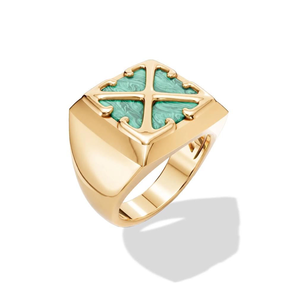 Men's Cushion-Cut Malachite Arrow Design Ring in Vermeil – Image 4 of 4