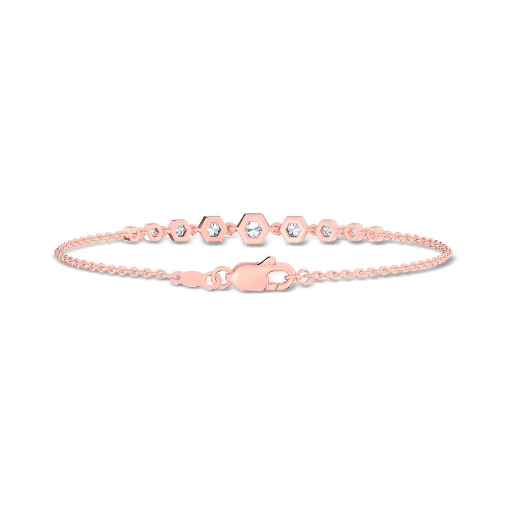 Diamond Graduated Hexagon Station Chain Bracelet in 10K Rose Gold, 7" (3/8 ct. tw.) – Image 2 of 2