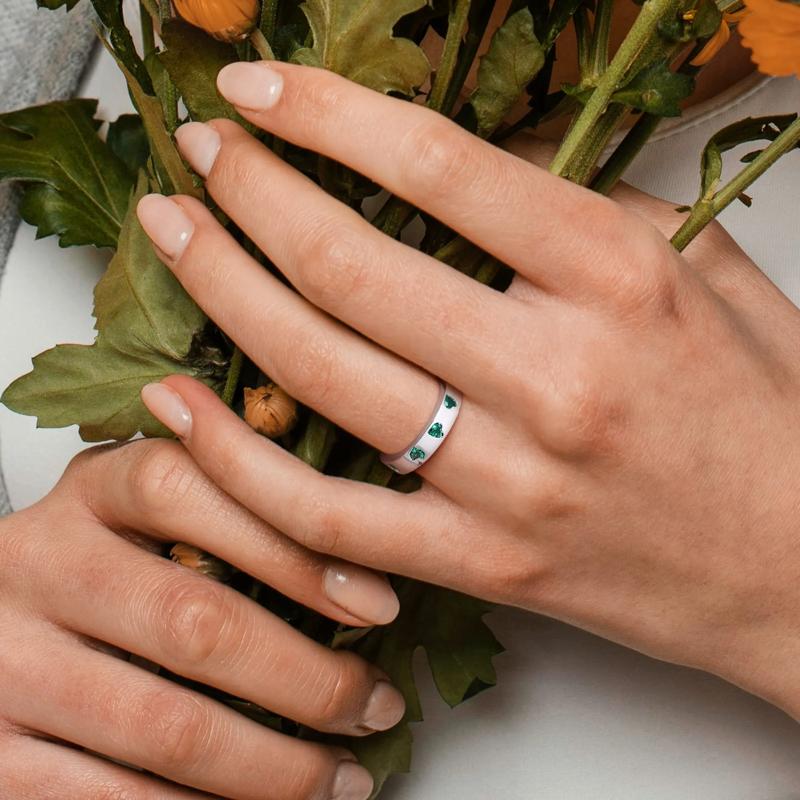 Heart-Shaped Lab-Created Emerald Eternity Band in Sterling Silver – Image 5 of 7