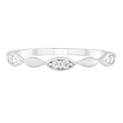 Faux Marquise Round Diamond Stack Band in 10K White Gold (1/10 ct. tw.)