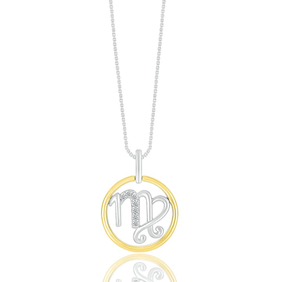 Diamond Accent Virgo Disc Pendant in Sterling Silver and 10K Yellow Gold  – Image 1 of 3