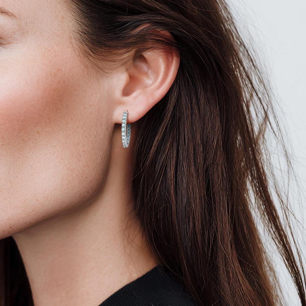 Aquamarine Hoop Earrings in Sterling Silver – Image 3 of 3